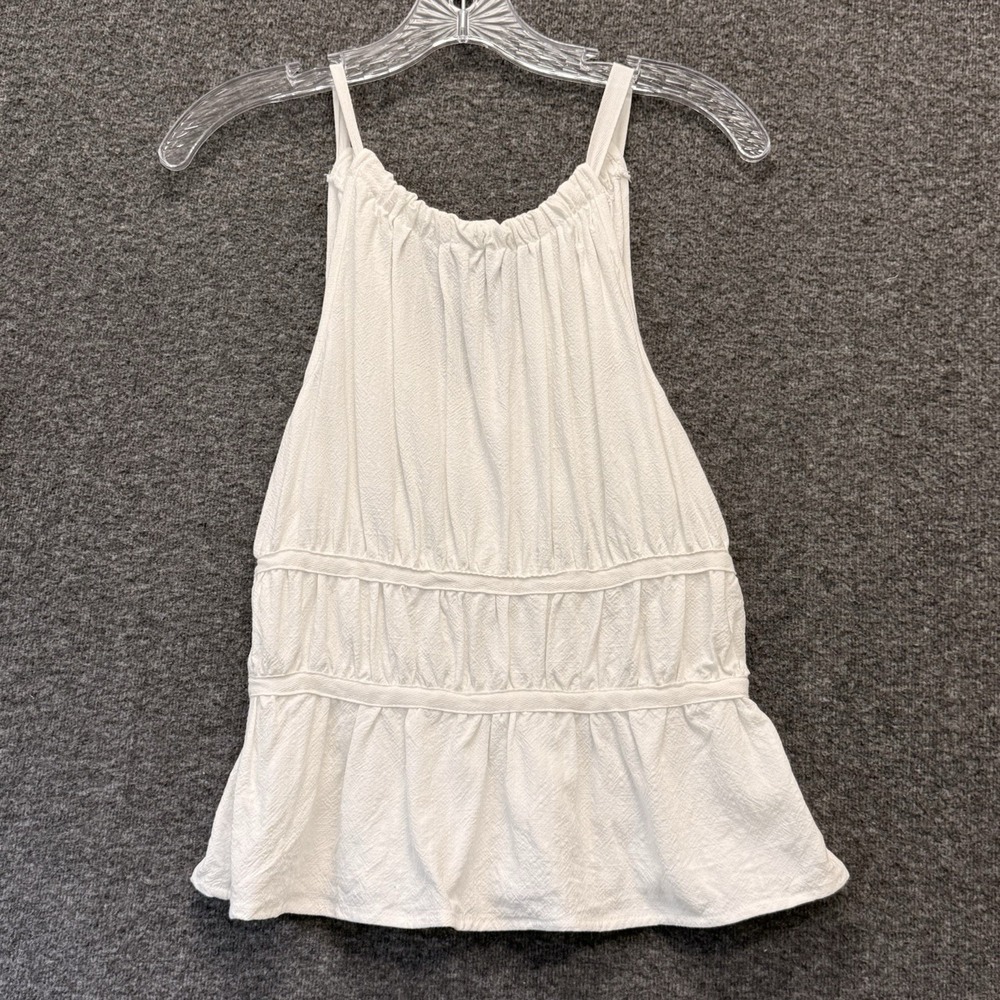 Sienna Sky Tiered Layered Tank Top White Sz M Linen Blend BOHO Beach Coastal